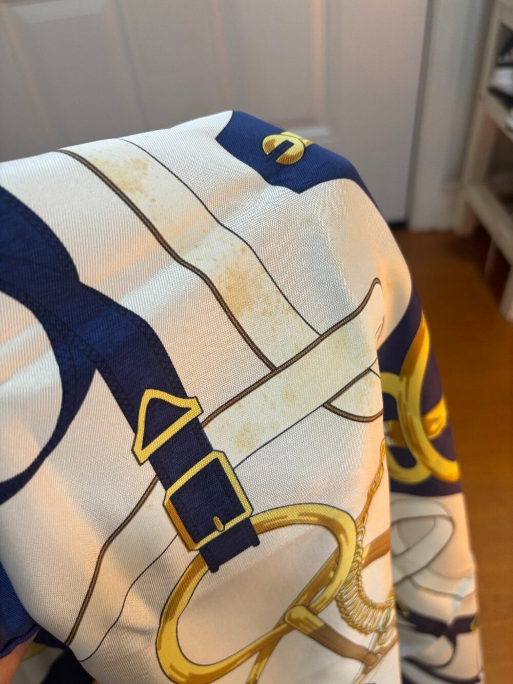 Auth HERMES Carre 90 Sellier Eperon d'Or Scarf Blue/White/Multicolor - Picture 6 of 14